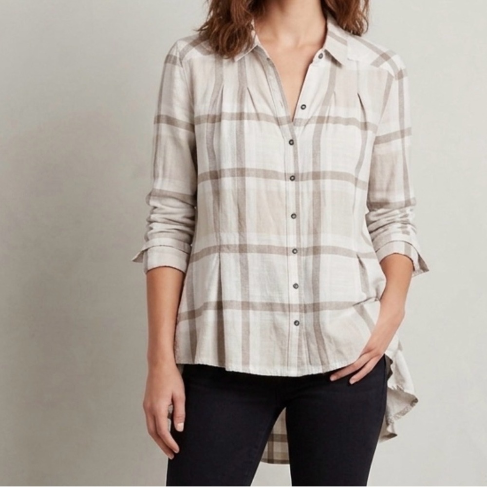 Free People Preppy in Plaid High Low Ruffle Back Flowy Button down size xs